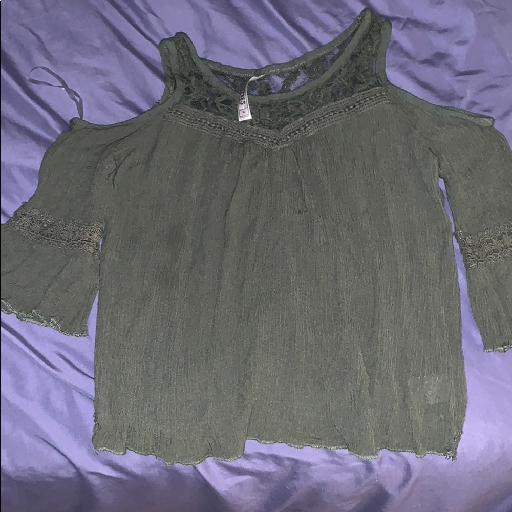 Hunter green tank top, cold shoulder and sleeves